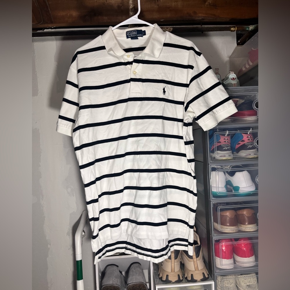 Ralph Lauren Men's White and Black Striped Polo Shirt